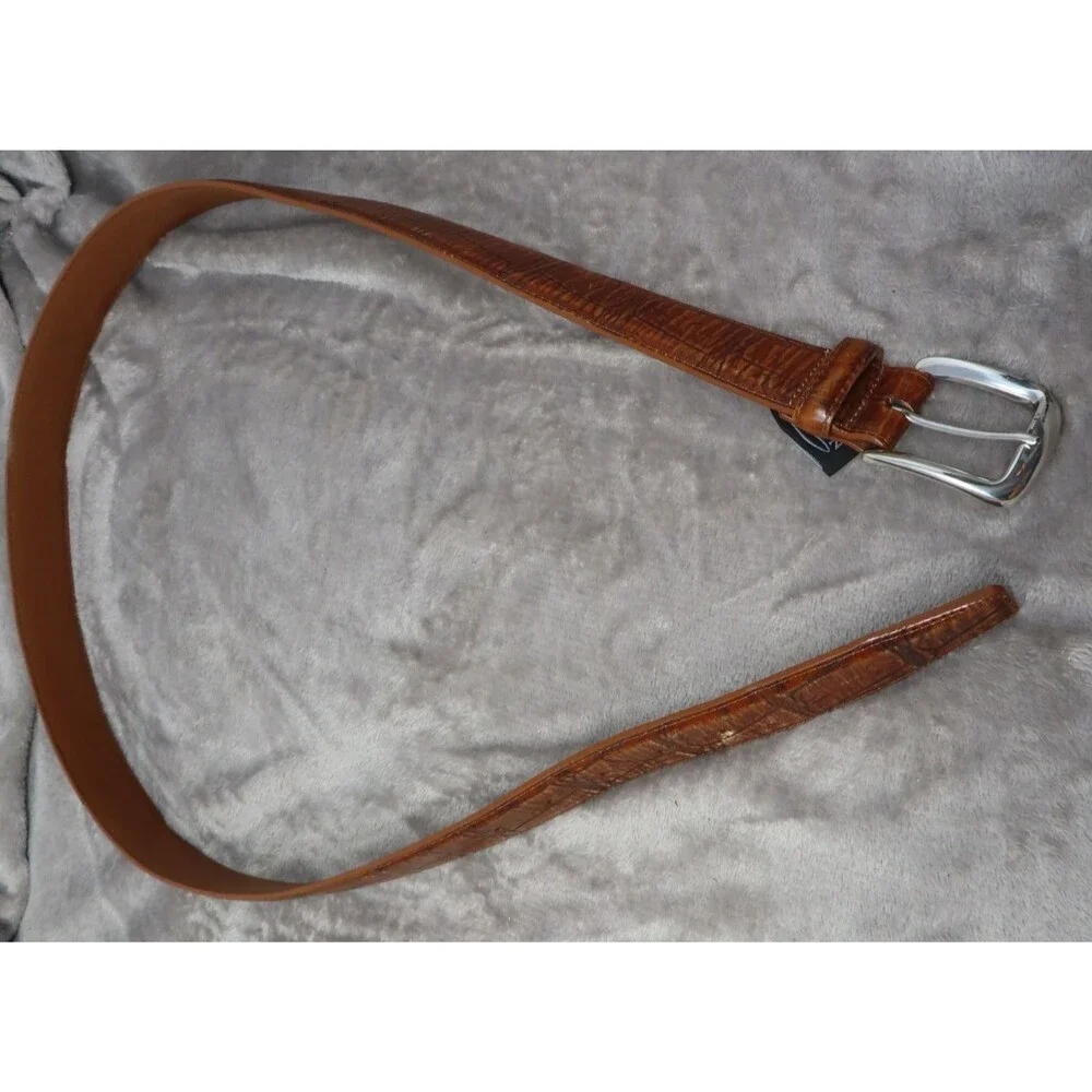 Vintage Brighton Unisex Brown Leather Silver Buckle Croc Embossed Belt‎ Size 40